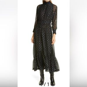 BA&SH Romy Metallic Fil Coupe Long Sleeve Midi Dress